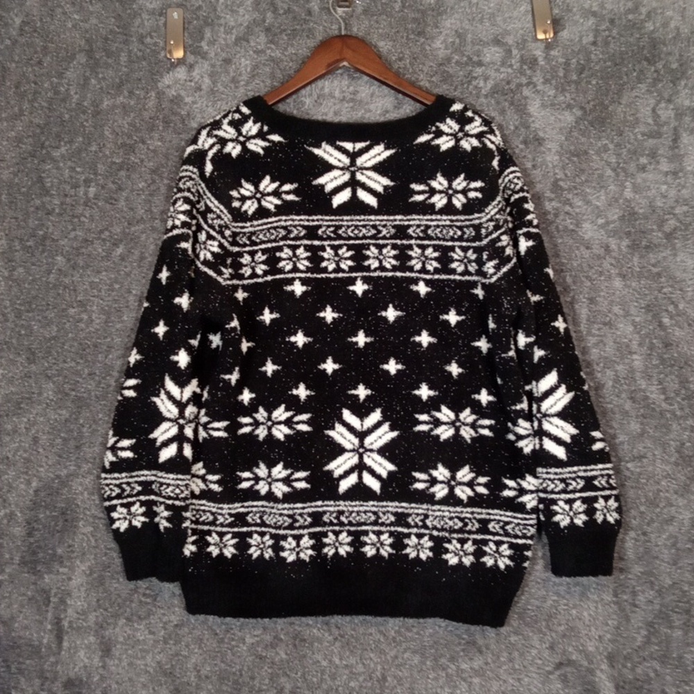 Barefoot Dreams Black and White Snowflake Sweater Fair Isle Womens 1x - Picture 4 of 7